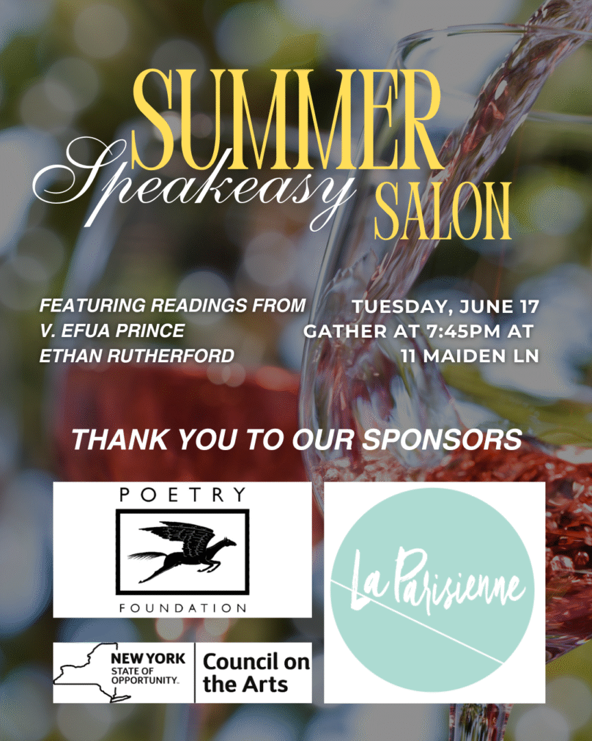 Summer Speakeasy Salon event poster with sponsors.
