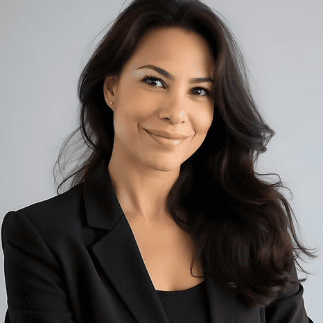 Smiling woman in a black blazer.