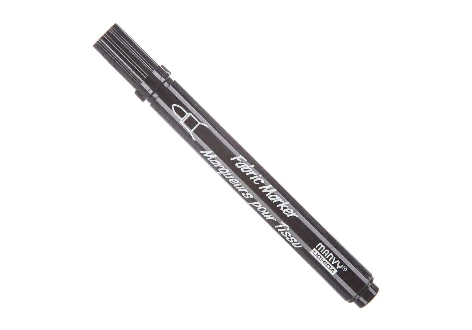 A black pen with white writing on it.